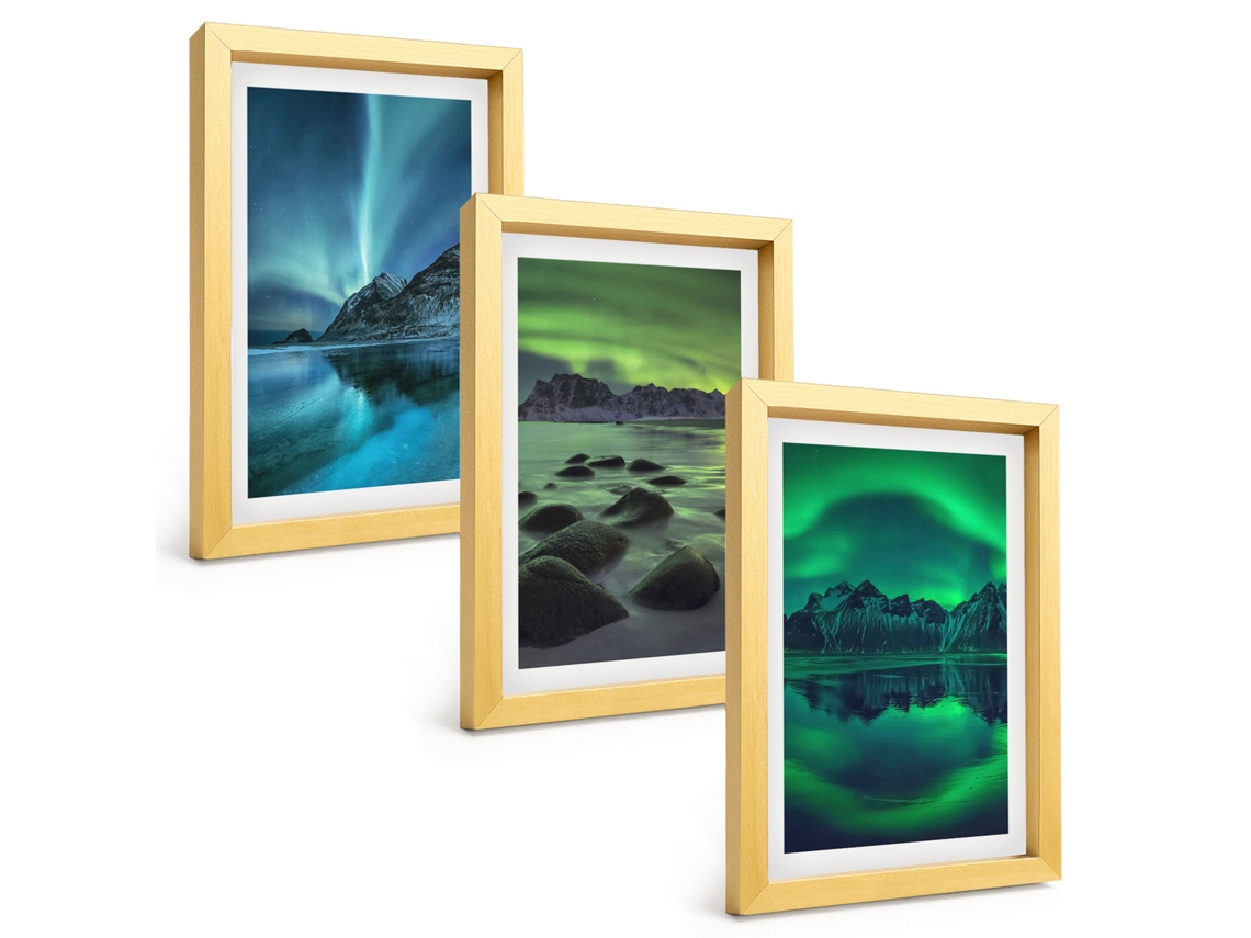 Composição De Quadros Paisagem De Inverno, Aurora Boreal, Montanha Espelharte (3 Peças 20x30 Cm)