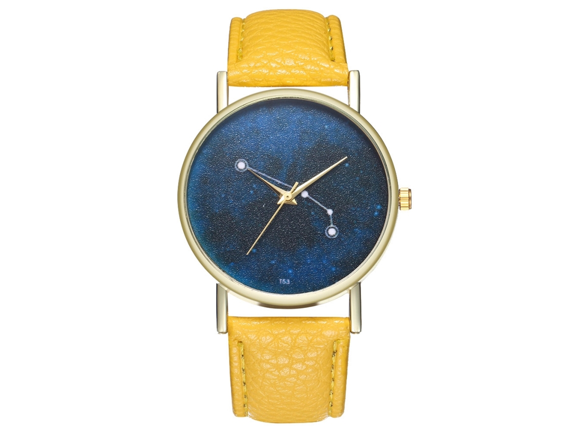 Relógio de Pulso Analógico de Quartzo com Pulseira Pu Estilo Simples Zhoulianfa Amarelo