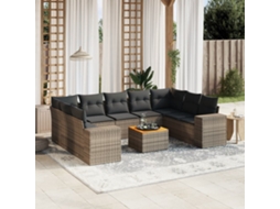 Vidaxl 10 Pcs Conjunto Sofás De Jardim C/ Almofadões Vime Pe Cinzento