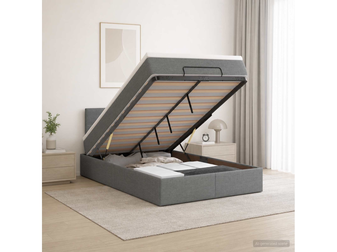 Vidaxl Cama Ottoman Com Colchão E Led Cinzento-escuro 120 X 190 Cm