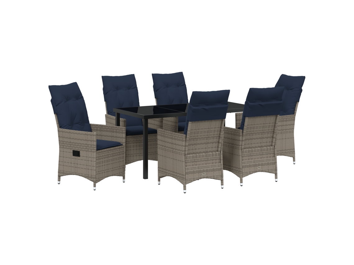 Conjunto 7 De Jantar De Jardim Com E Almofadas Vidaxl Em Rattan De Polietileno Cinza