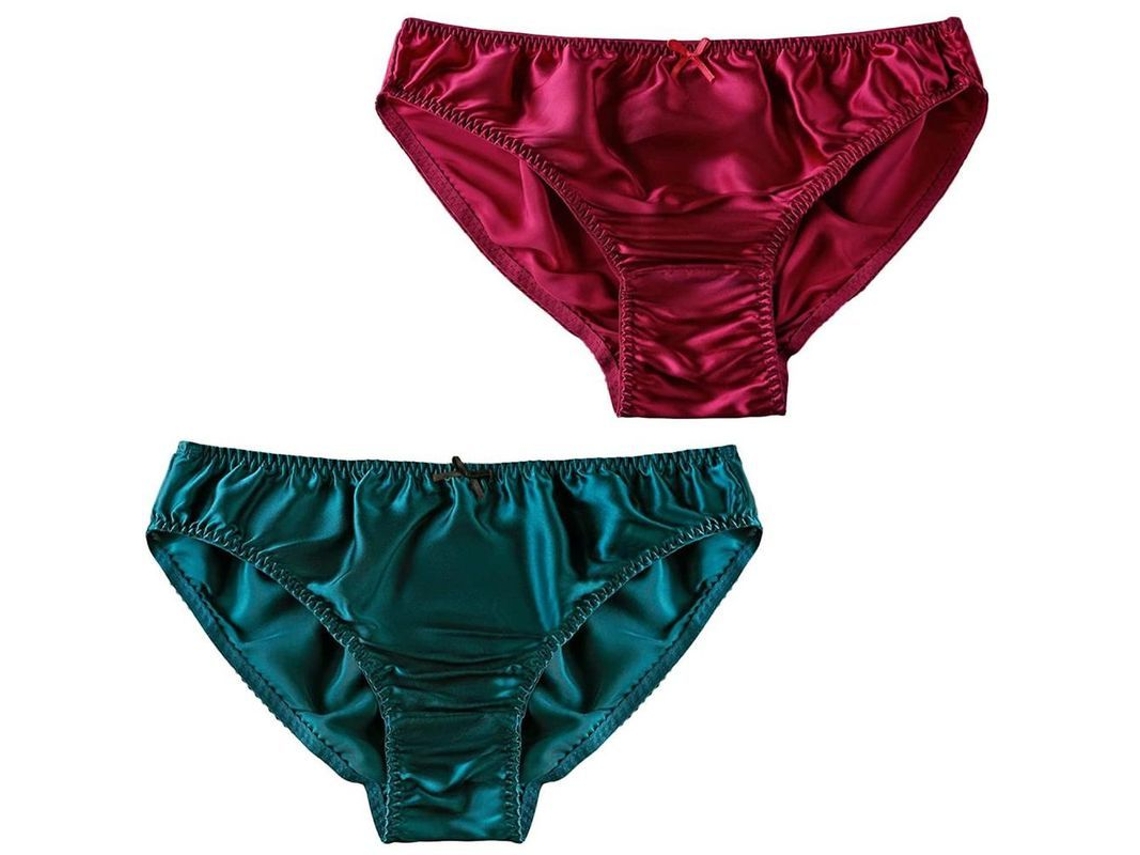 Culotes de Seda de Morera para Mulher 2 Peças Biquíni Sexy Vermelho Escuro verde L Vermelho Escuro verde