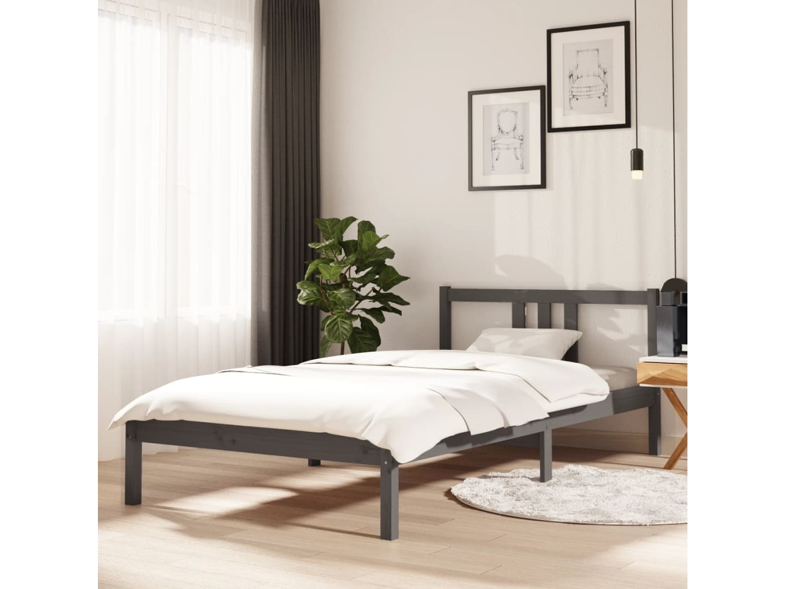 Estrutura de Cama 100x200 Cm Madeira Maciça Cinzento MAISON EXCLUSIVE