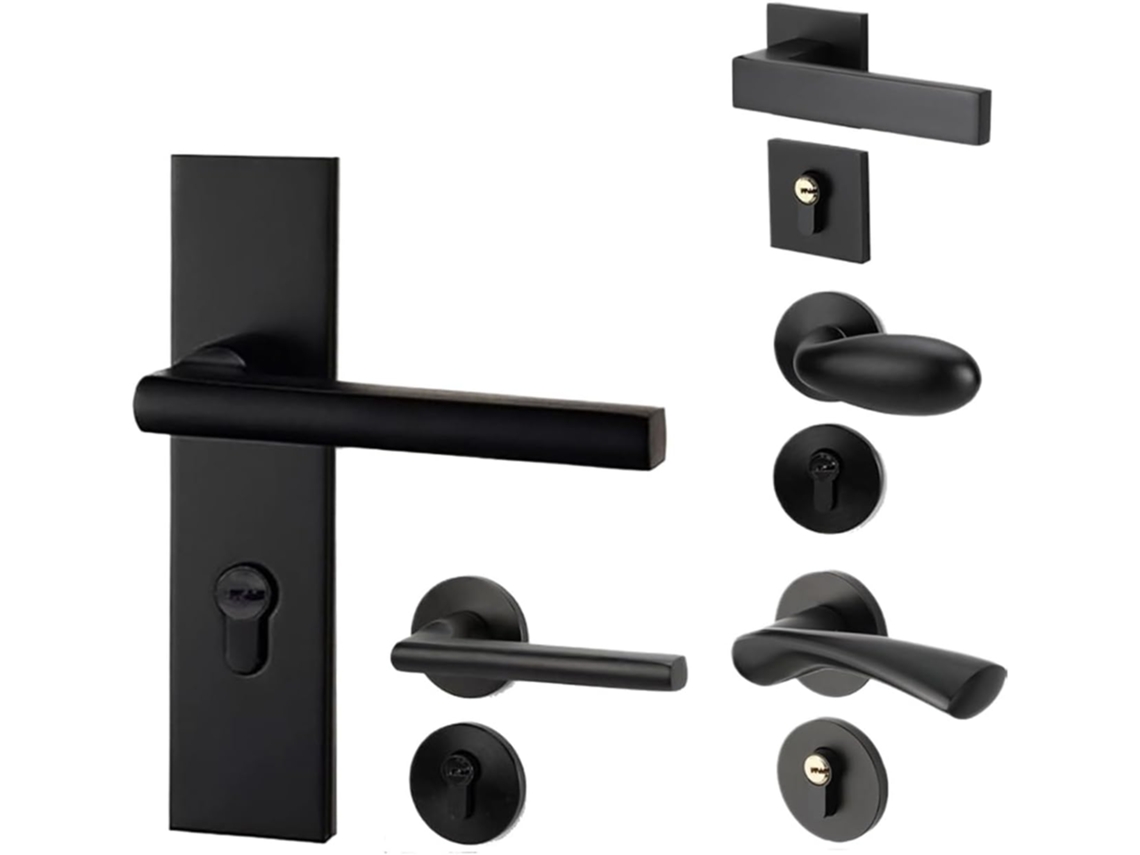 Puxador De Porta Em Liga De Alumínio Preto Para Interiores Quartos, Fechadura Bipartida, Fechadura Silenciosa,