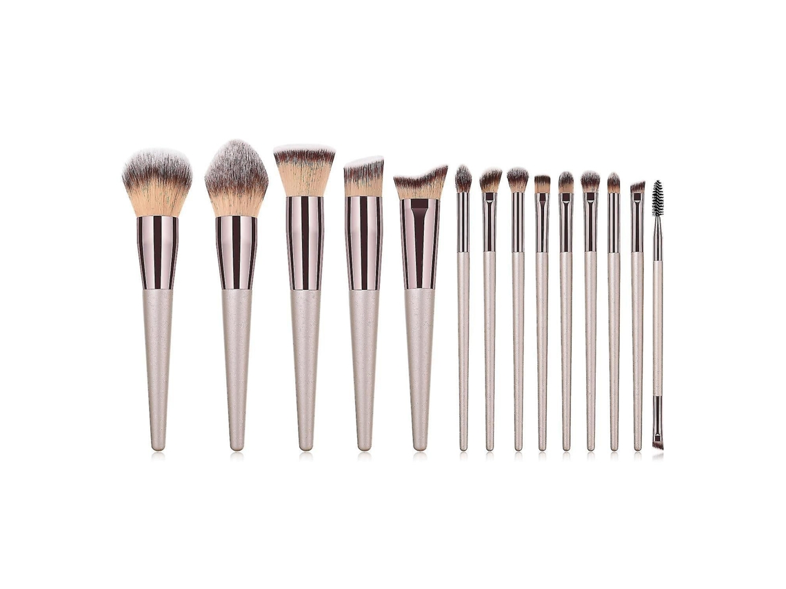 Conjunto De 14 Pincéis De Maquiagem Em Tom Champanhe Dourado Para Base E Pó | Aplicador De Sombra Everley891