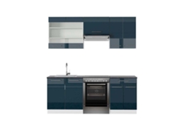 Cozinha Fame-Line, 200 cm, PT Antracite, azul escuro/branco brilhante, VICCO