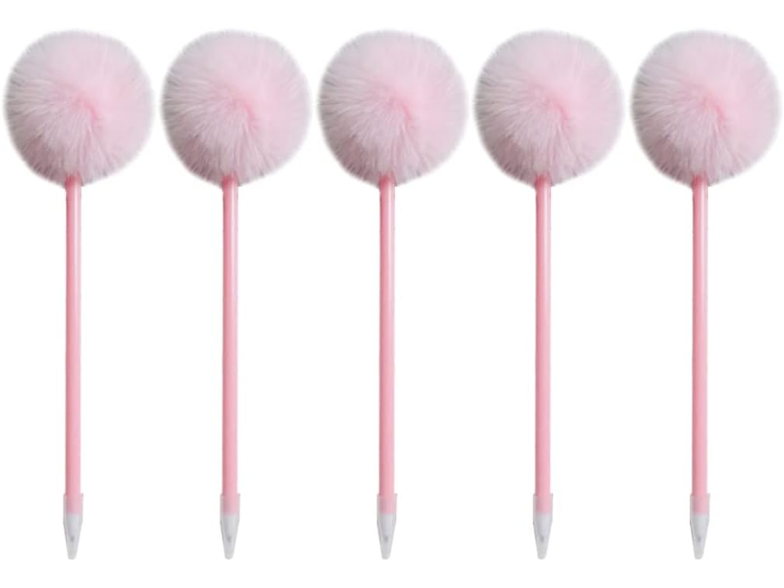Conjunto De 5 Canetas Em Gel Com Pompons, Esferográficas Plástico,