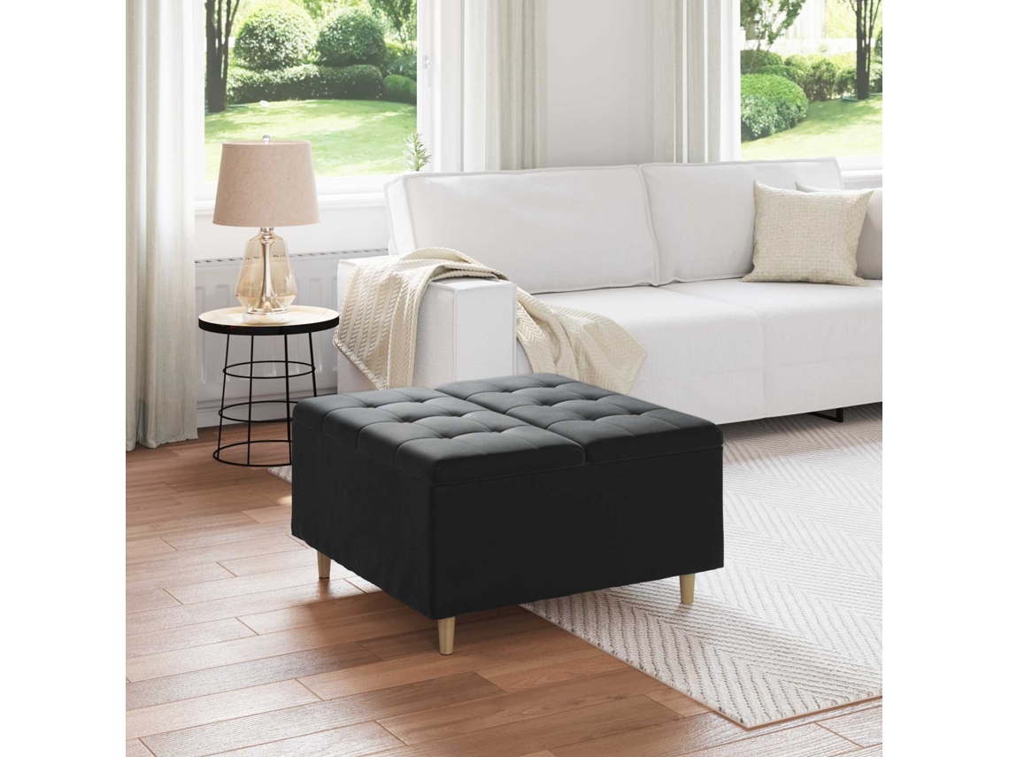 Vidaxl Puff De Armazenamento Com Almofada Preto 80 X 80 X 45 Cm Veludo