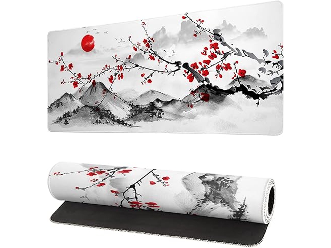 Mousepad Gamer Japonês Com Estampa De Flor De Cerejeira, 70x30cm, Rosa, Tamanho Grande Para Mesa. Brilvibera