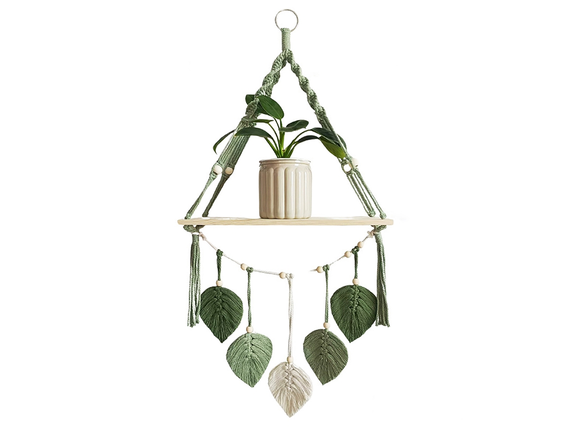 Laxiscreed Prateleira De Macramé Para Plantas E Decoração De Parede Em Verde