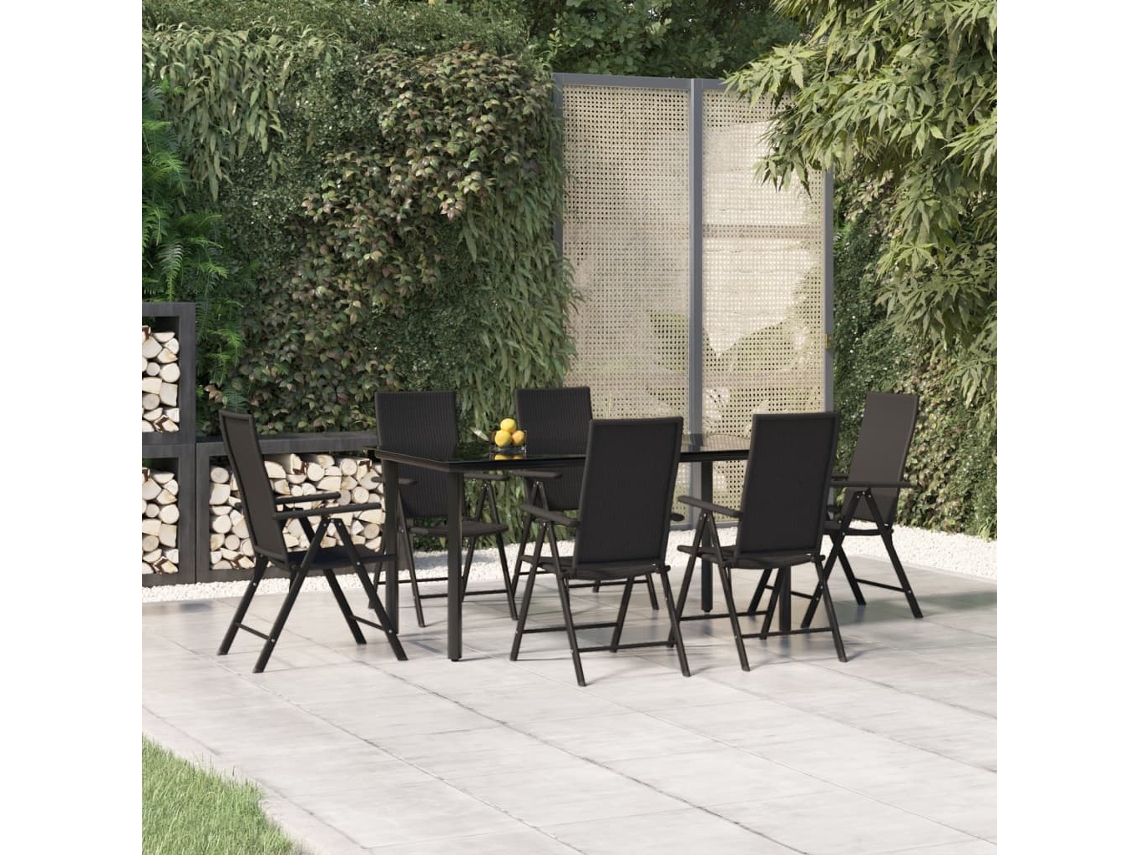 Vidaxl 7 Pcs Conjunto De Jantar Para Jardim Vime Pe Preto