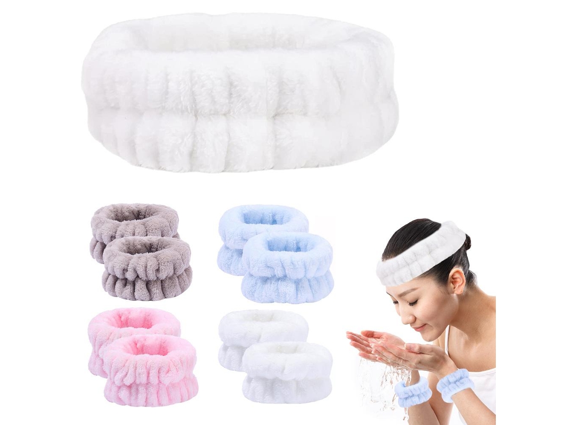 Conjunto De Faixa De Cabelo E Pulseiras De Limpeza Para Maquiagem Feminina