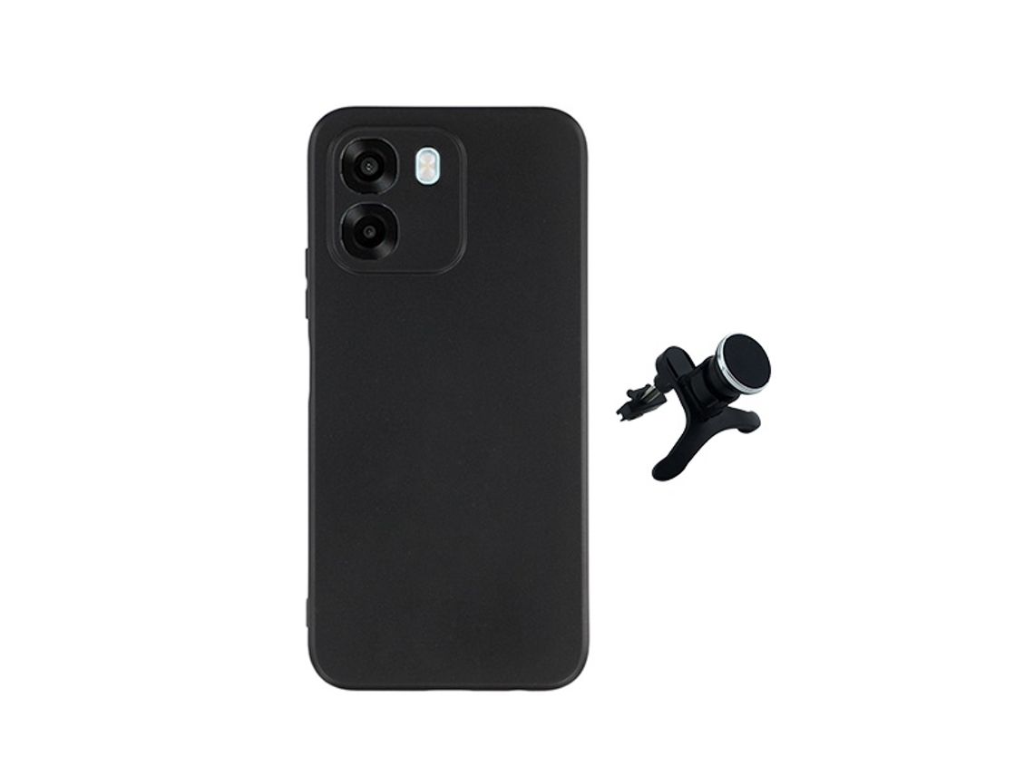 Kit Suporte Magnético Reforçado Capa Silicone Líquido Phonecare Para Oppo A6 - Preto