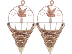 Kit de 2 Cestos Suspensos de Ferro com Design em Rattan Trançado. Suporte de Parede Leve e Compacto para Flores, para CHABERLU