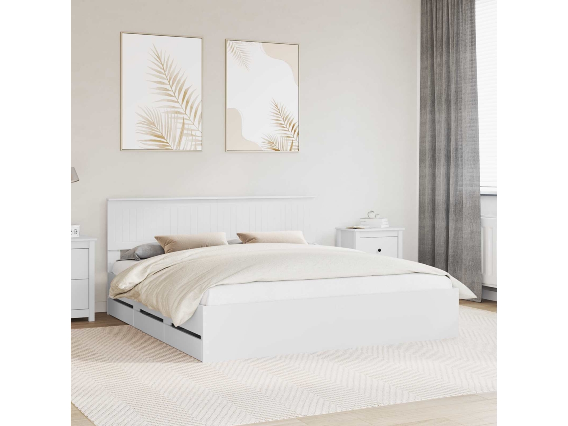Vidaxl Estrutura Da Cama Branco 180 X 200 Cm Madeira De Engenharia