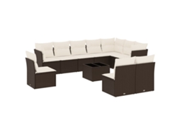Maison Exclusive - 11 Pcs Conjunto Sofás De Jardim C/ Almofadões Vime Pe Castanho