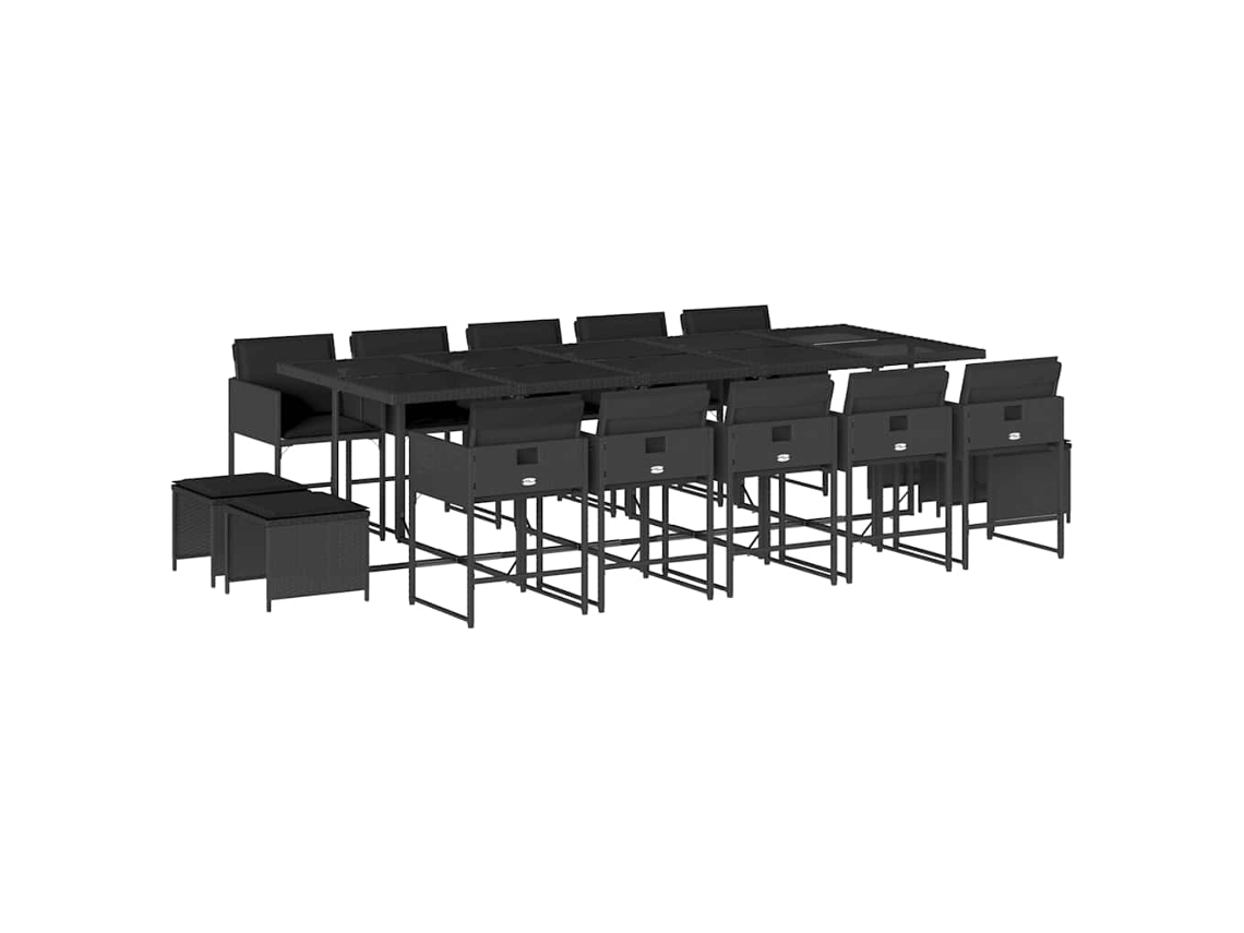 Conjunto de Jantar 15 Pcs para Jardim com Almofadões Vime Pe Preto MAISON EXCLUSIVE (15 pcs)