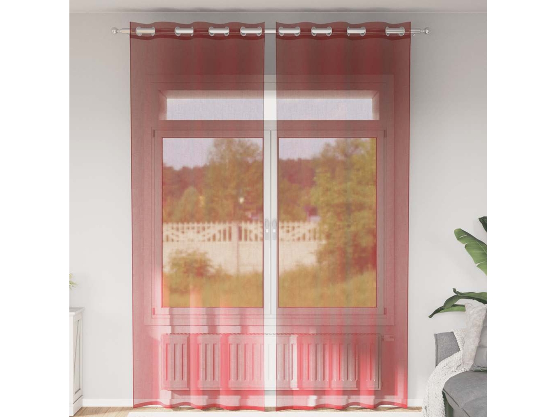 Vidaxl Cortinas De Voile Com Ilhós 2 Pcs Vermelho Tinto