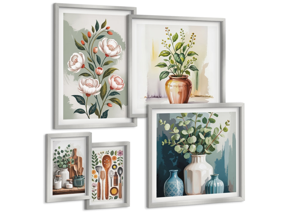 Conjunto De Pinturas Decorações Vegetais Estilosas De Cozinha Espelharte (5 Peças)