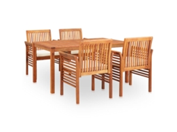 Conjunto 5 de jantar exterior c/ almofadões VIDAXL acácia maciça