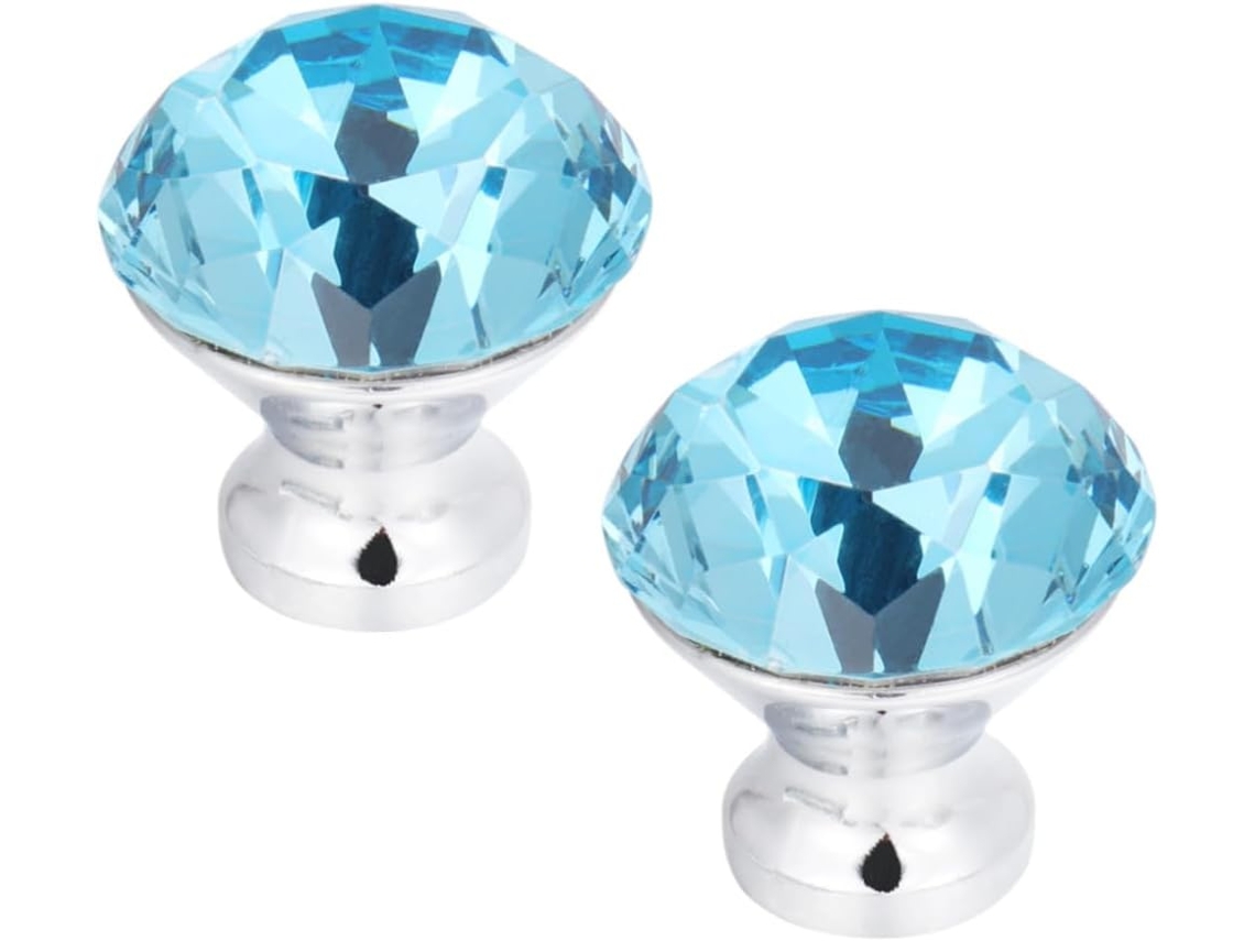 Conjunto De 2 Puxadores Gaveta Em Cristal Azul Diamante Com Estrutura Liga Zinco