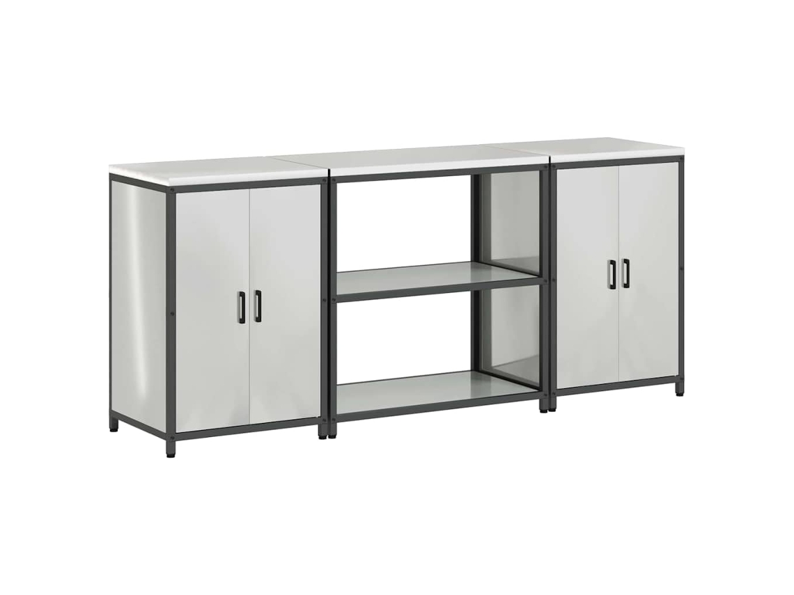Conjunto 3 Armário De Cozinha Vidaxl Prateado Aço (210 X 50 X 92 Cm)