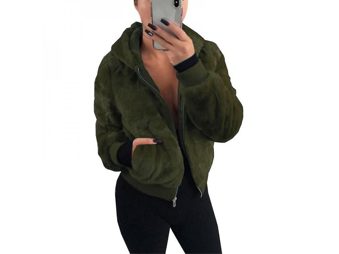 2026 chaqueta de Pelo Suave para Mulher com Capuz Abrigo Polar Wmw L Verde Ejército