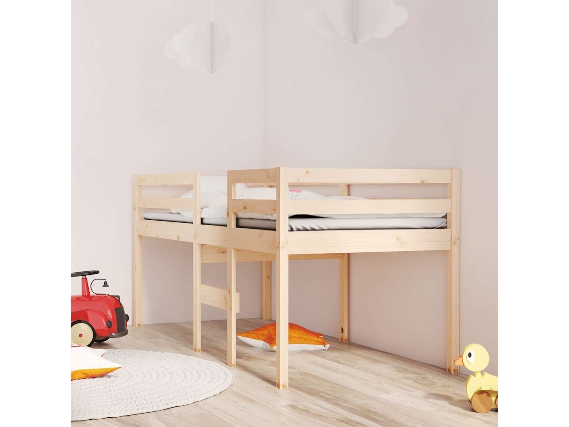 Cama Alta 90x200 Cm Madeira De Pinho Maciça