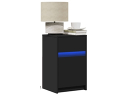 Vidaxl Mesa De Cabeceira Com Luzes Led Derivados De Madeira Preto