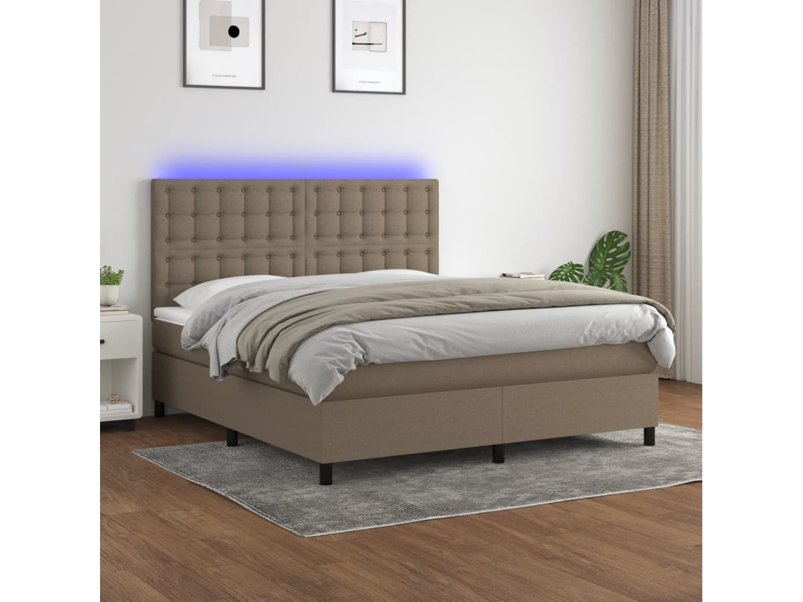 Cama Box Spring Colchão/led 160x200 Cm Tecido Cinza-acastanhado