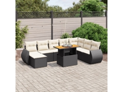 Vidaxl 9 Pcs Conjunto De Sofás P/ Jardim C/ Almofadões Vime Pe Preto