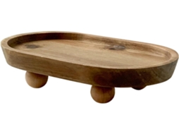 Bandeja Oval De Madeira Com Pedestal, 7, 8x 1, 7x 4, 7cm, Suporte Decorativo Para Mesa De Entrada, Cozinha Ou Mesa De