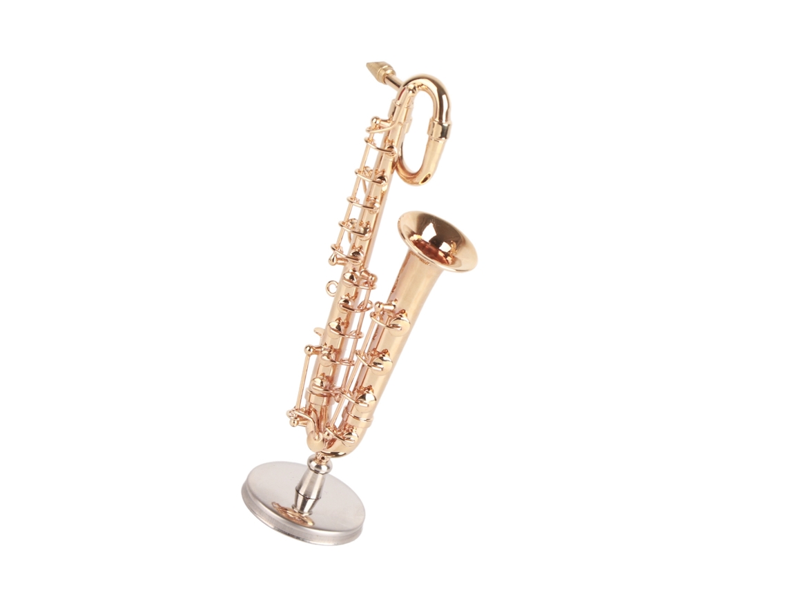 Primerox modelo de Saxofone em Miniatura de Latão com Base e Caixa para Decoração e Coleção