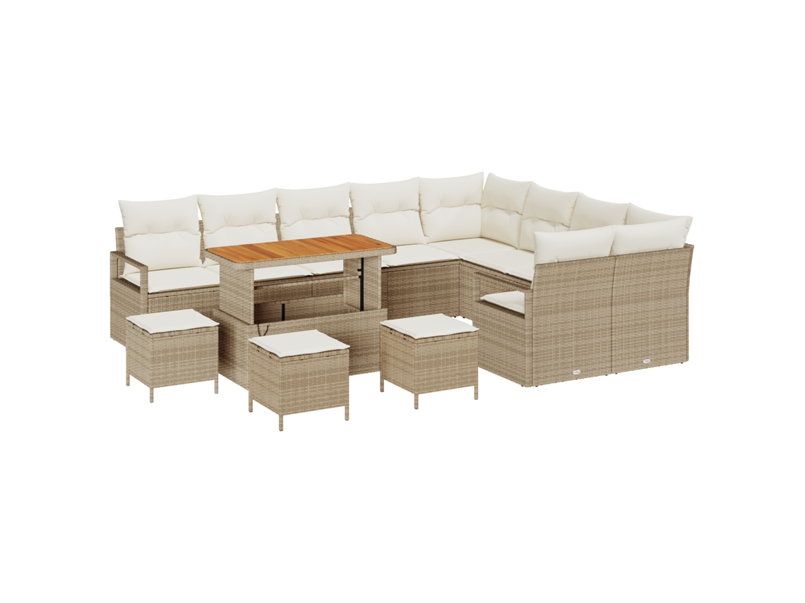 Conjunto 13 Conjunto De Sofá De Jardim Vidaxl Bege Vime Pe (110 X 55 X 71 Cm)