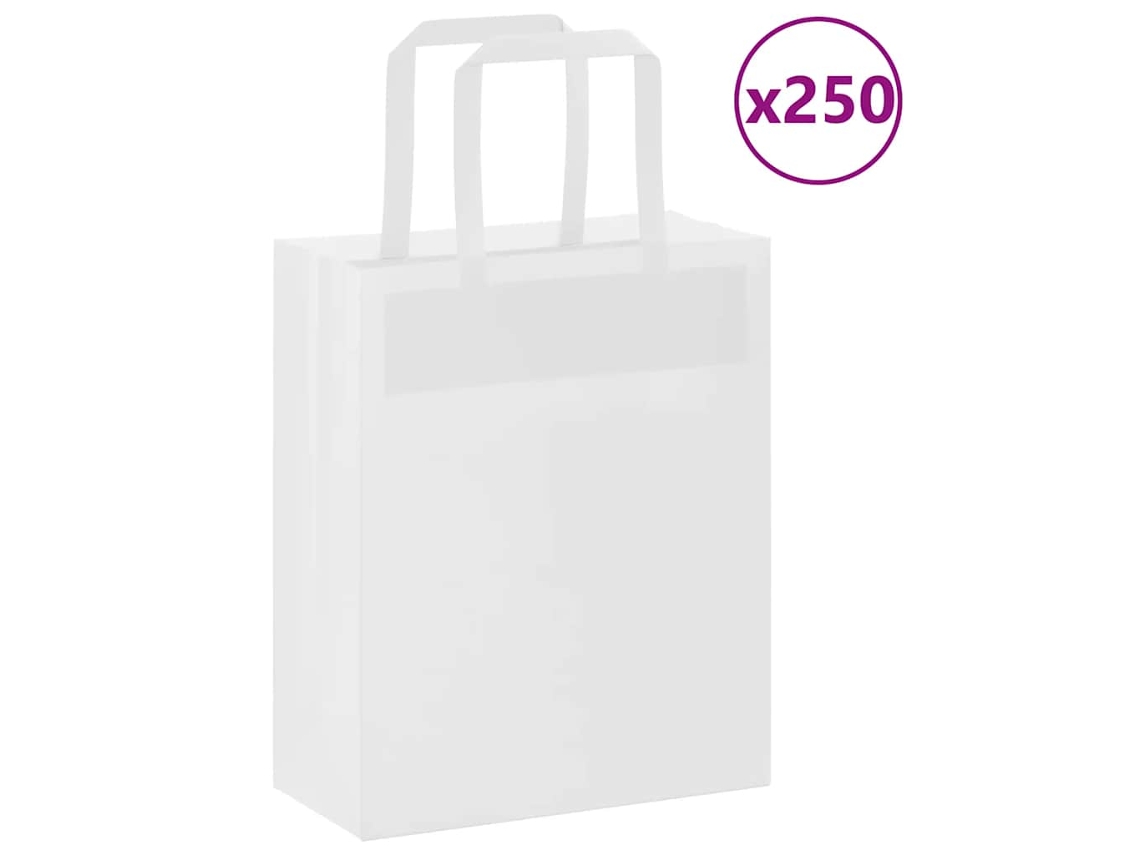 Vidaxl Sacos De Papel 250 Unid Com Alças Branco 18x8x22 Cm