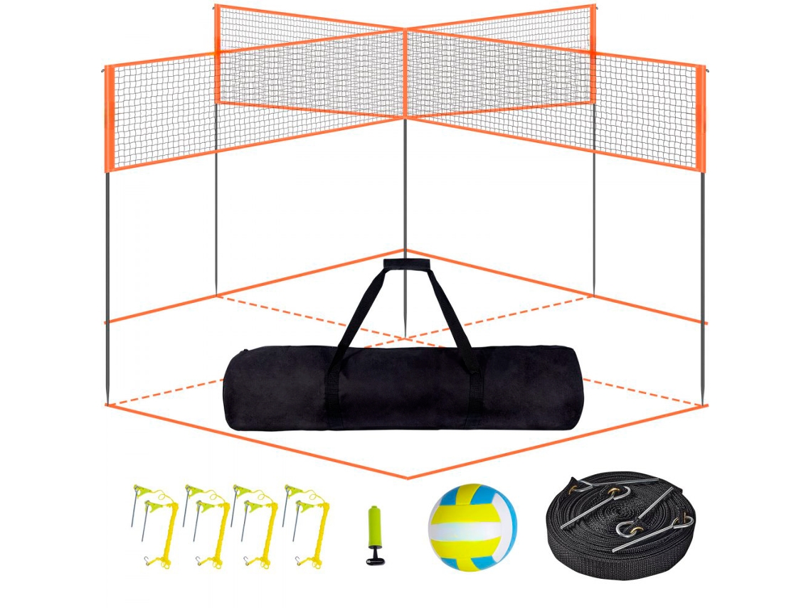 Rede De Voleibol 4 Vias Com Altura Ajustável E Bolsa Tekmaquinas