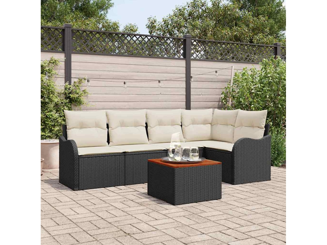 Vidaxl Conjunto De Sofá De Jardim 6 Unid. Preto Vime Pe