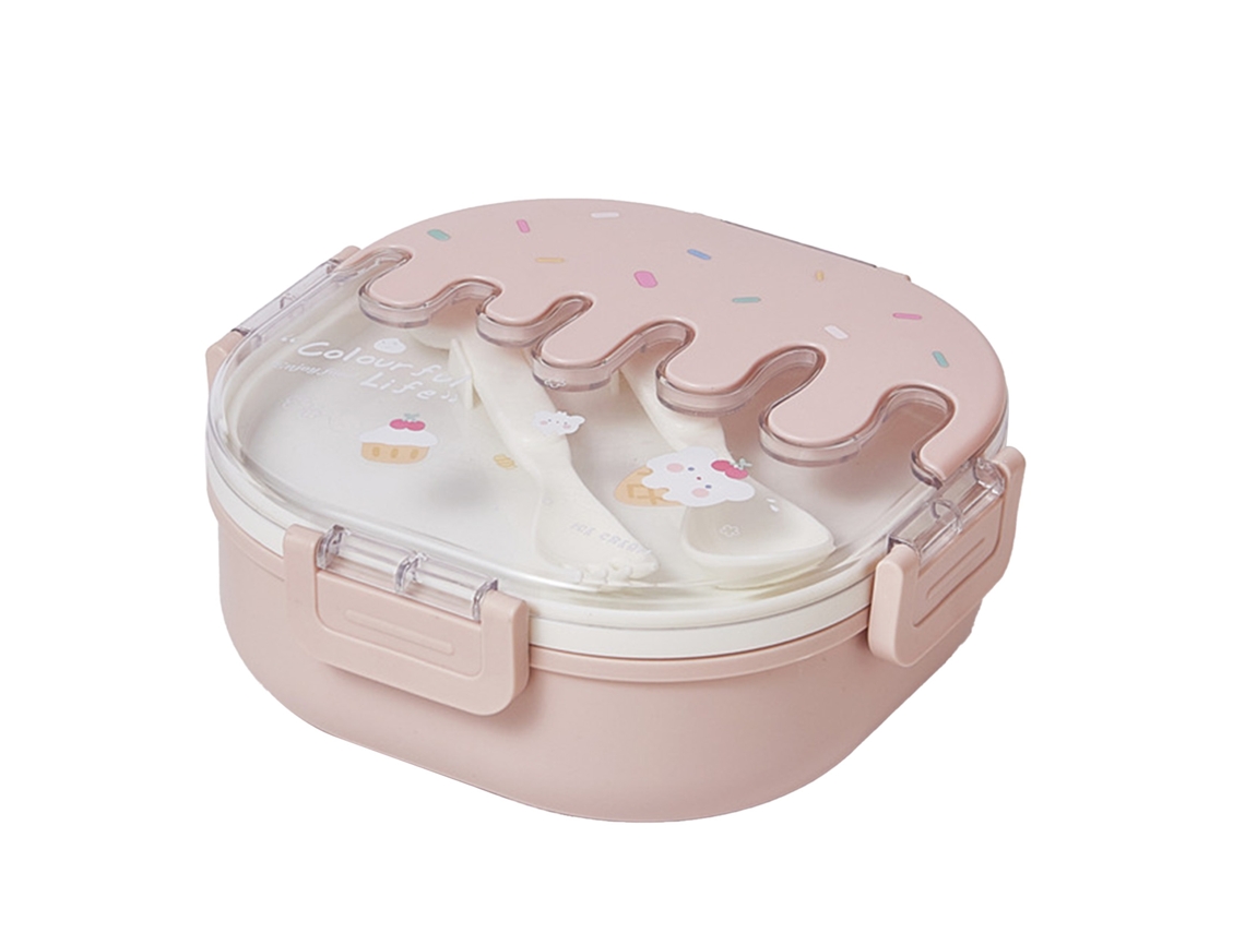 Bento Lunch Box Para Crianças E Adultos 3 Compartimentos De Plástico Bonito Sorvete Lanche Recipientes Com Garfo E Colher Para Escola Trabalho Viagem