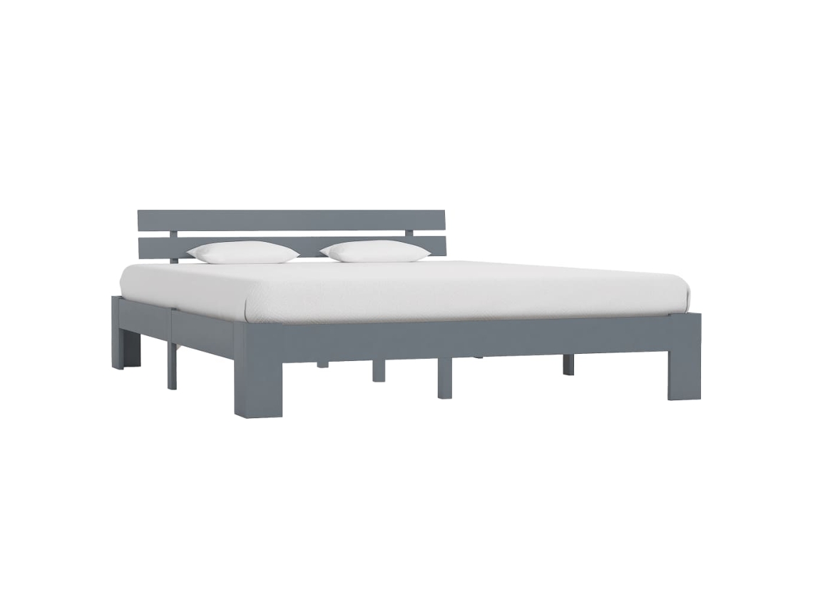 Estrutura De Cama Com Cabeceira 160x200cm Pinho Maciço Cinzento