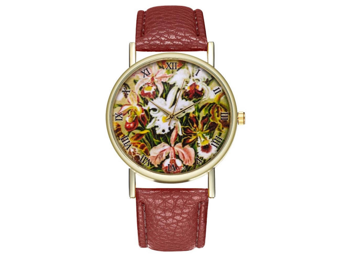 Relógio de pulso masculino com pulseira de PU moderna, mostrador analógico redondo de quartzo, marrom.