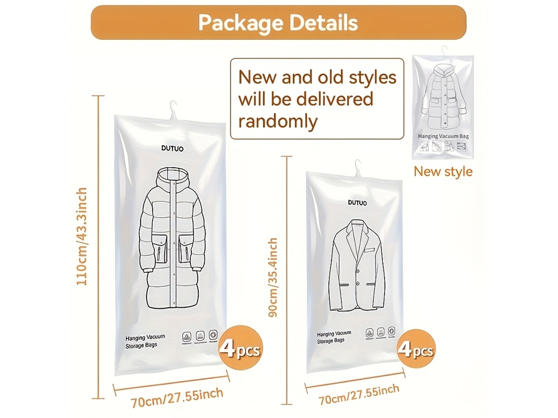 Conjunto De 8 Sacos Armazenamento A Vácuo Para Pendurar Roupas, Ternos E Jaquetas, Otimizando O Espaço No Armário Ideal Viagens. Brancos Tra