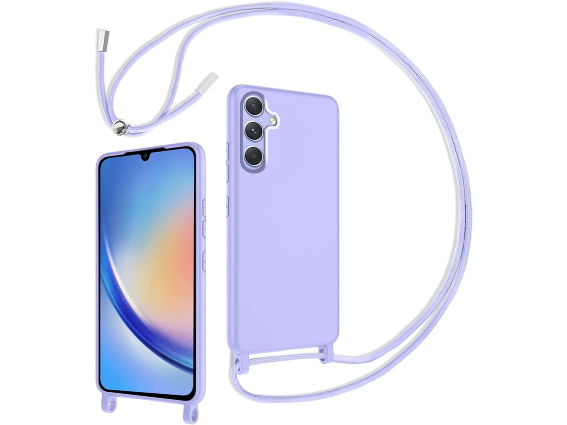 Correia Colar para Samsung Galaxy A34 5G HONGWE. Silicone Anti-Choque Roxo