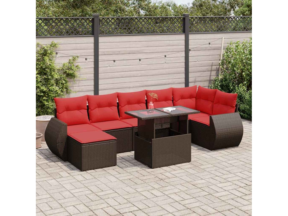 Vidaxl 8 Pcs Conj. Sofás Jardim C/ Almofadões Vime Pe/acácia Castanho