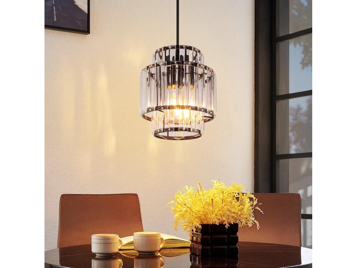 Nettlife Candeeiro Pendente Com 1 Lâmpada – Candeeiro De Vidro E Cristal, Casquilho E27, Altura Ajustável, Design Moderno Para Sala De Jantar