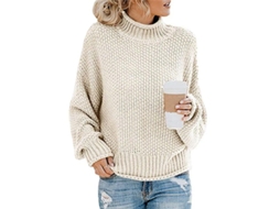 Suéter feminino de gola alta em tricô, modelo 2026, ideal para o inverno, manga longa, estilo casual, em poliéster.