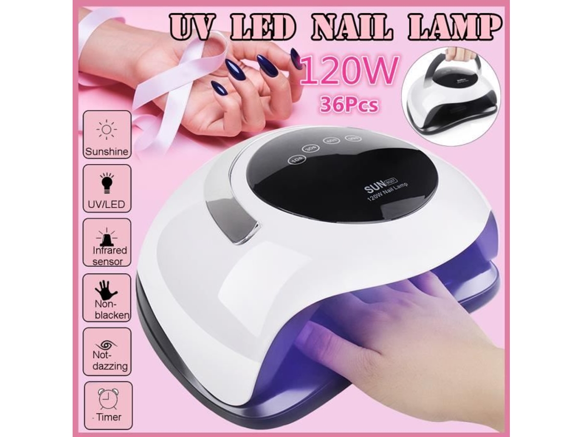 Lâmpada Uv De 120w Para Unhas, Secagem Rápida Em Gel, Lâmpada Led Para Unhas Com Temporizador E Sensor Inteligente, 36