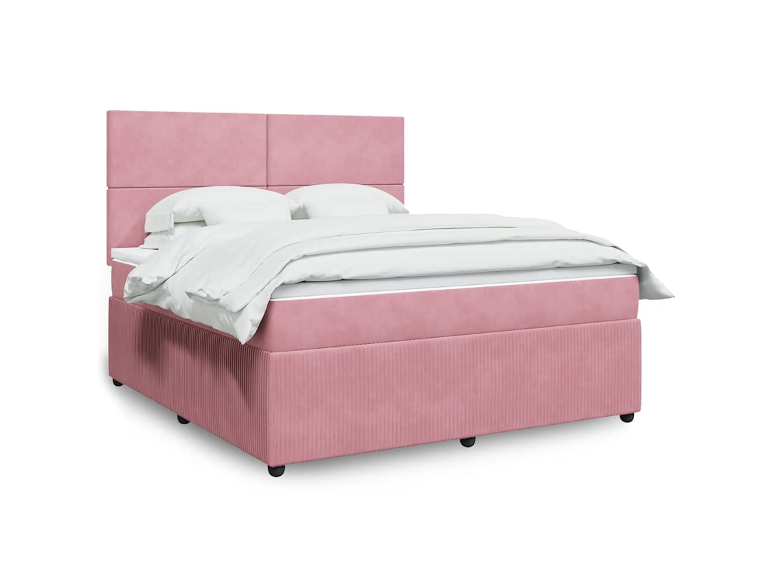 Vidaxl Cama Com Molas/colchão 180x200 Cm Veludo Rosa