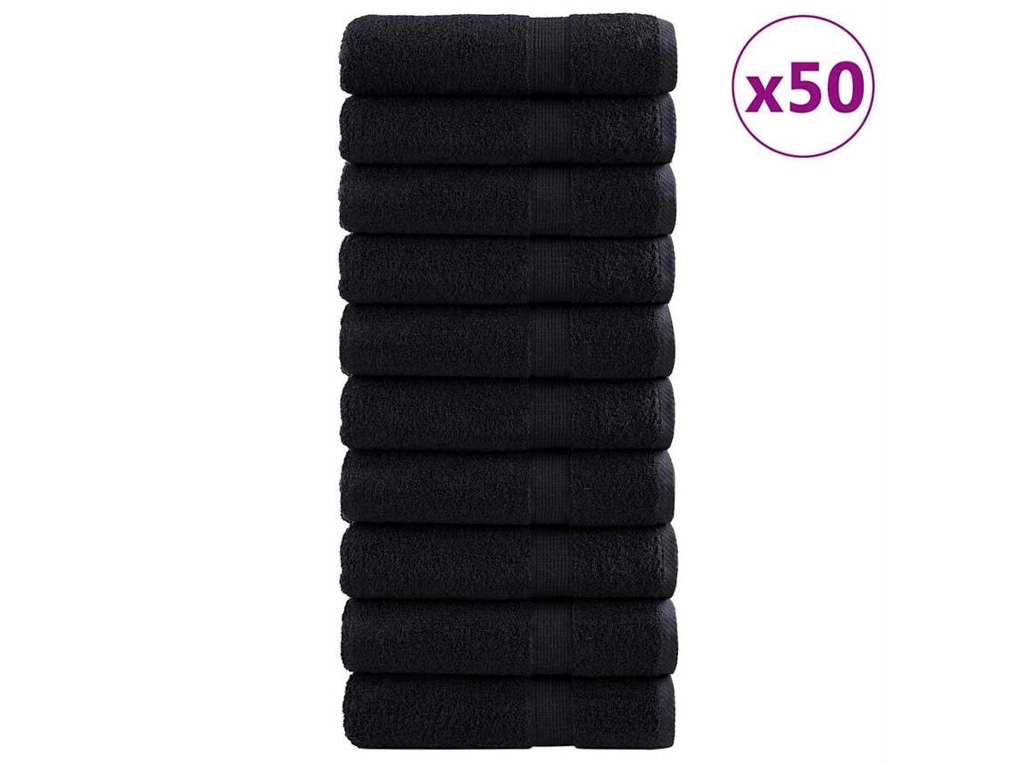 Conjunto 50 Toalha De Banheiro Vidaxl Preto Algodão (50 X 100 Cm)