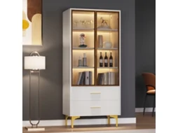 Vitrine 70x35x150cm, 2 Portas Vidro, Pernas Douradas, Led App. Ge