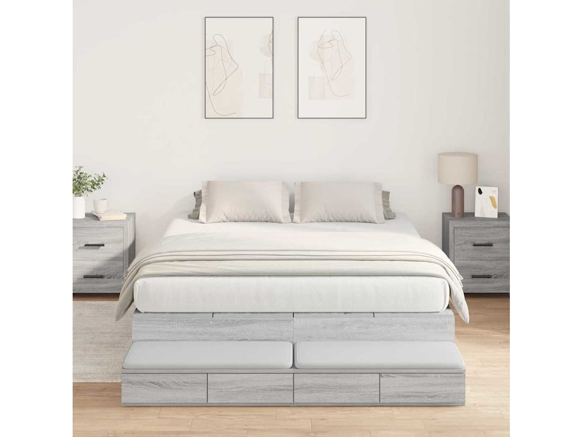 Vidaxl Estrado De Cama Com Arrumação Com Gaveta Cinza Sonoma 160 Cm